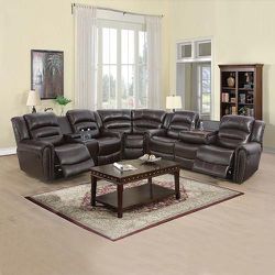 Brown Faux Leather Recliner Set (NEW)