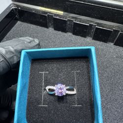 GRA certified 1ct purple Moissanite 925 sterling silver ring size 8