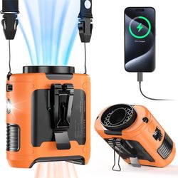 10000mAh Portable Waist Clip Fan, 40H Cooling Personal Wearable Fan, 5 Speeds 16000RPM Strong Belt Fan, Rechargeable Hands-free Neck Fan With Flashlig