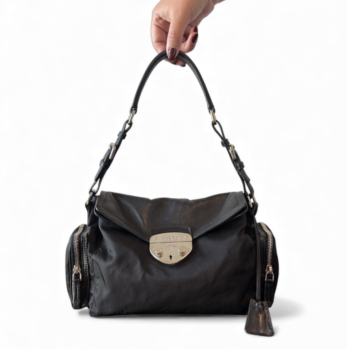 Prada Tessuto Black Nylon and Leather Shoulder Bag