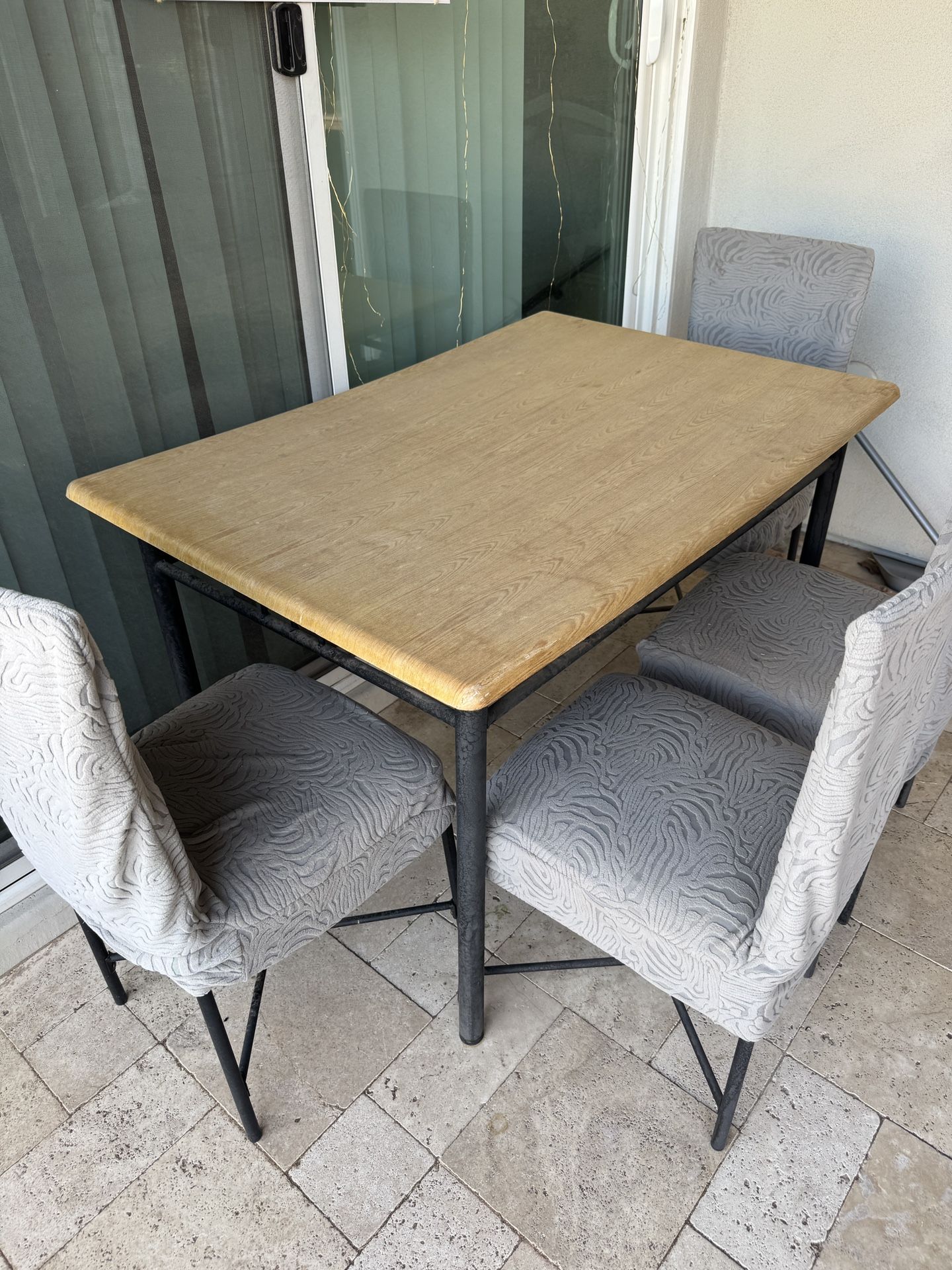 Wooden Top Table With Metal Legs + 4 Chairs