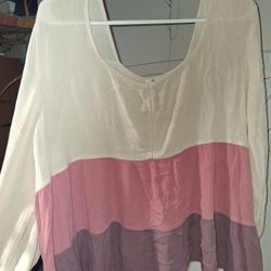 Cato Boho Babydoll Top Plus XL Tiers Ivory Pink Purple Flowy Crinkle P19