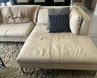 Cream Leather Sectional Sofa with Chaise