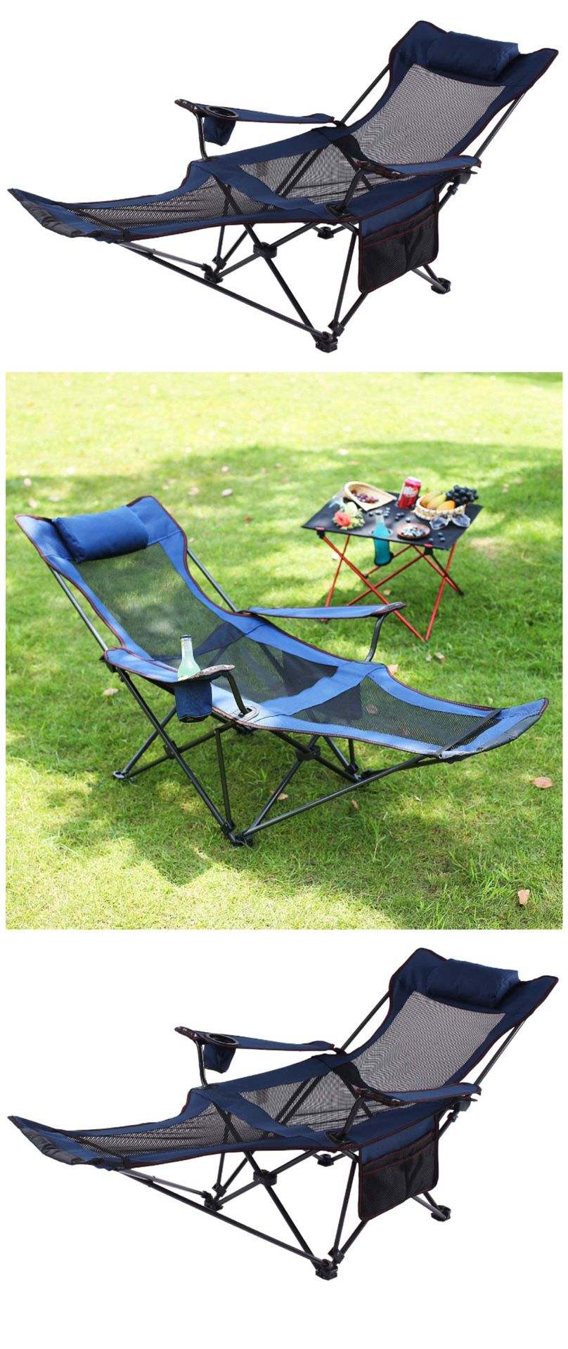 Camping Recliner and Lounge Chair, Backpacking Folding Chair with Headrest, Footrest and Storage Bag for Outdoor Camping, BBQ, 200lbs Weight Capacity