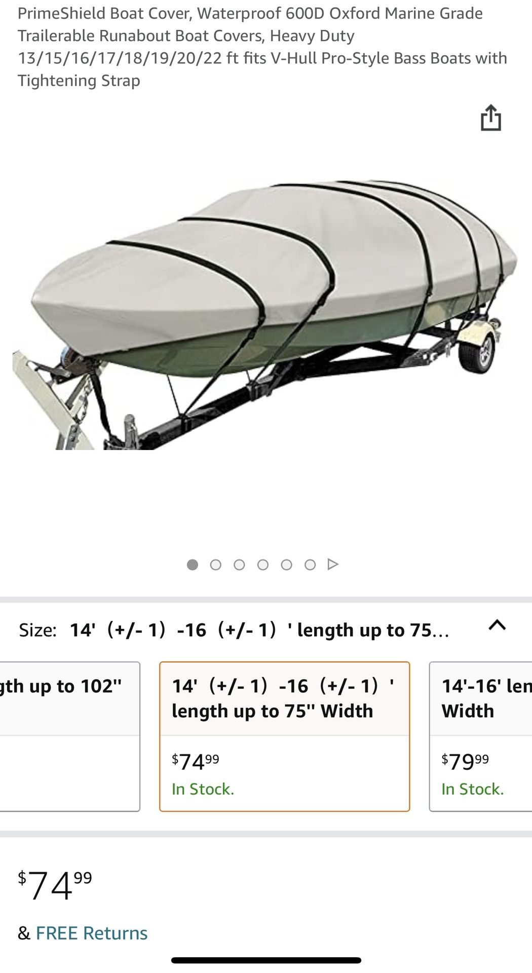 PrimeShield Boat Cover, Waterproof 600D Oxford Marine Grade Trailerable