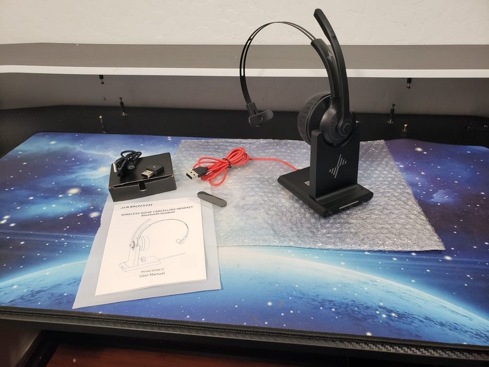 New Wireless Headset W/ AI Noise Cancelling Microphone Bluetooth Headset - Bluetooth V5.2 Headphones with USB Dongle, Charging Base & Mic Mute for Com