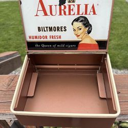 Aurella  Cigar Store Humidor Display Glass And Metal Vintage  Advertising Box