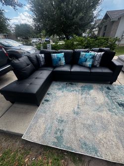 Black leather sectional