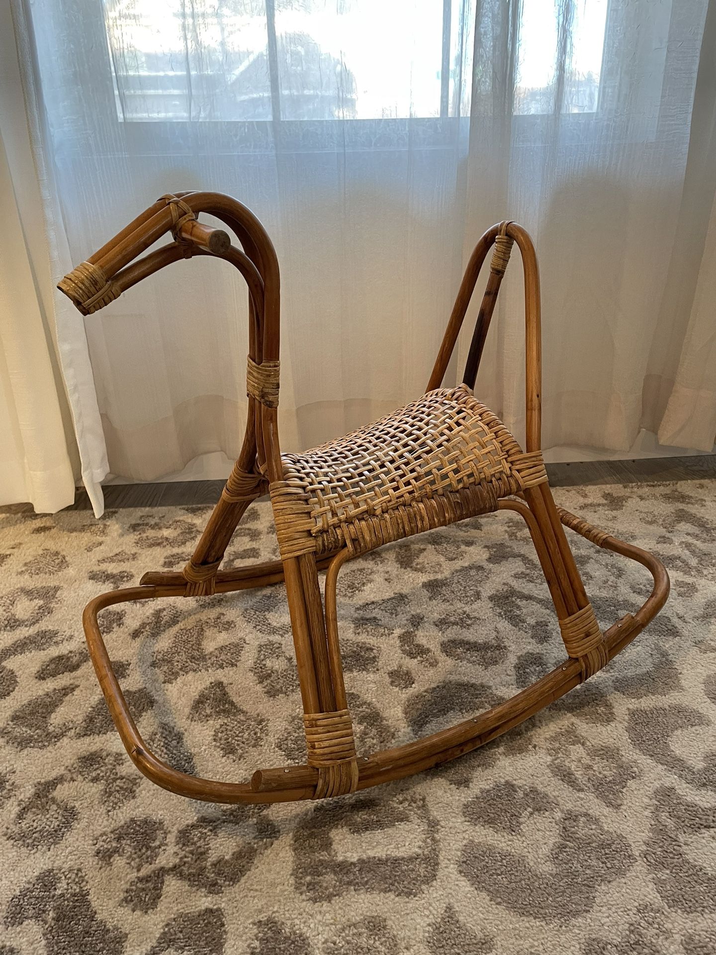 Rocking horse MCM boho Rattan and wicker vintage toy photo prop nursery decor toddlers little kids