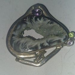 Sterling Silver Geode With Amethyst and Peridot  Necklace Pendent $50 OBO 
