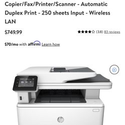 HP LaserJet Pro M426fdw Laser Multifunction Printer - Monochrome. Copier/Fax/Printer/Scanner - Automatic Duplex Print - 250 sheets Input - Wireless