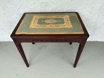 Vintage Wooden Embroidered-Fabric-Top Traditional-Style Side Table