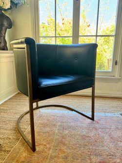 Modern Arteriors Leather Tub Chair with Brass Frame