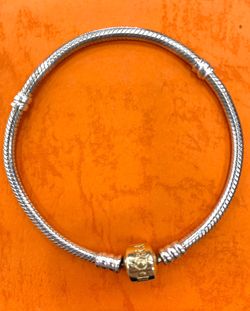 PANDORA 7” SNAKE BRACELET WITH GOLD LOCKING CLASP