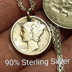 90% Silver Vintage Murcury Dime Pendant Charm Only- Random Year - Random Condition- 925 Bail 