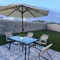 Table chairs patio set outdoor furniture modern Black Umbrella Rug Decor