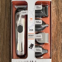 Lithium Metallic Cordless Rechargeable Hair & Beard Trimmers Clippers with 5 Interchangeable Heads, Guides, LED Display, Bonus Charging Tray *NEW*