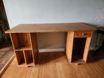 Solid Pine Desk with Bookshelf Cubbies and Drawer, large workspace