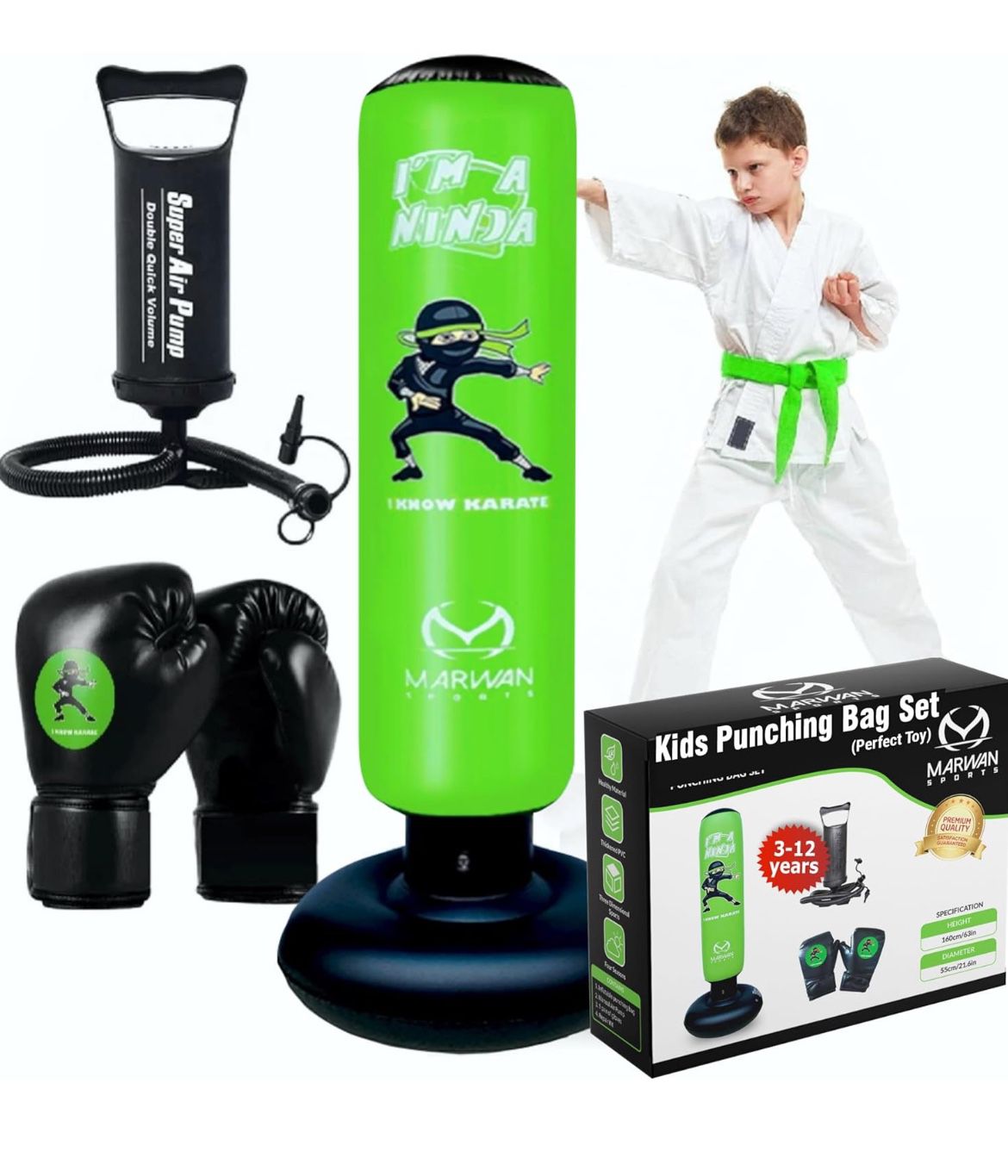Marwan Sports Kids Punching Bag Toy Set, Inflatable Boxing Bag Toy for Boys Age 3-12