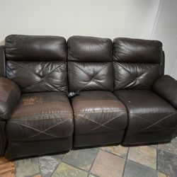 Moving Sale - Motorized Faux Leather 3 Seater, 2 Recliner Sofa
