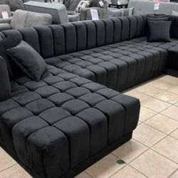 Ariana Black Velvet Double Chaise Sectional