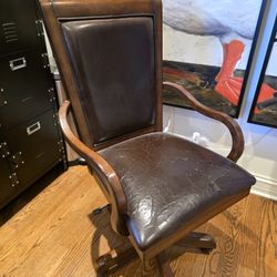 Leather And Solid Wood Office Chair 