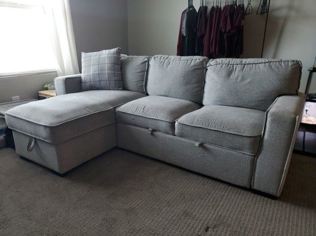 Gray 3 Cushion Reversable Sectional Sleeper Sofa