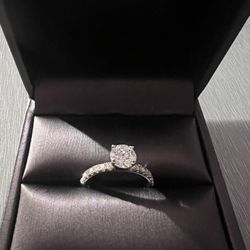 14k White Gold 1ct Round Diamond Engagement Ring / 14k White Gold 3/8ct Round Diamond Prong Set