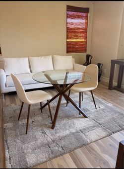 Round Glass Dining Table with Four Chairs