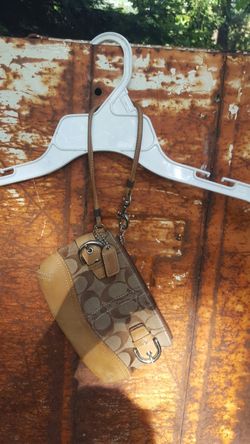Coach mini tan/brown wristlet purse