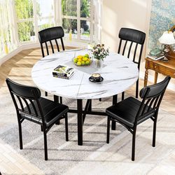 Round Dining Table Set for 4,Faux Marble Circle Dining Table Set with Chairs,Modern Kitchen Table and Chairs Set for 4,Round Dinner Table & Chair Set 