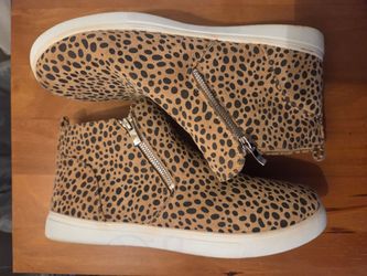 Women’s Leopard Print High Top Sneakers Booties Side Zip US 11 EU 42