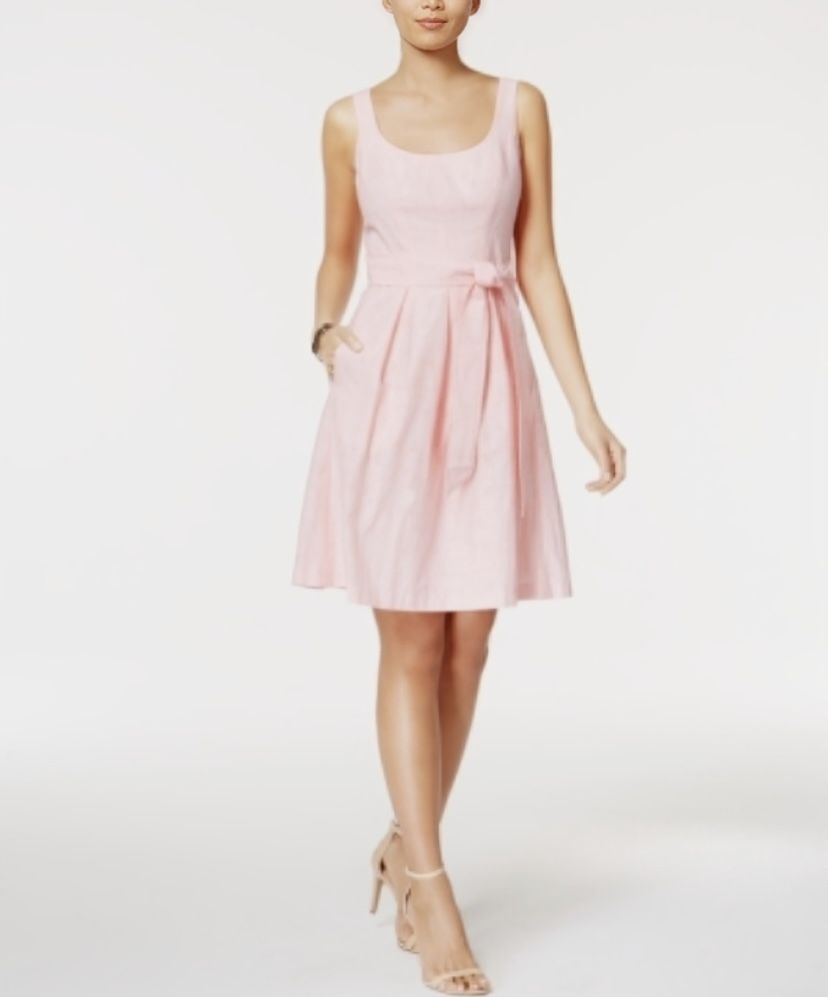 Brand new woman’s Nine West brand pink striped fit & flare belted dress up for sale