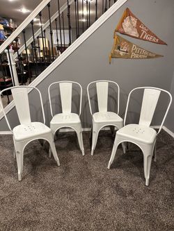 White Metal Stacking Dining Chairs