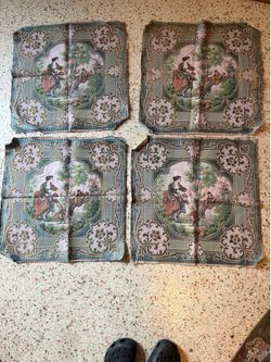 4pc Reversible Square Floral Fabric Placemat Set Green Beige Brown Victorian
