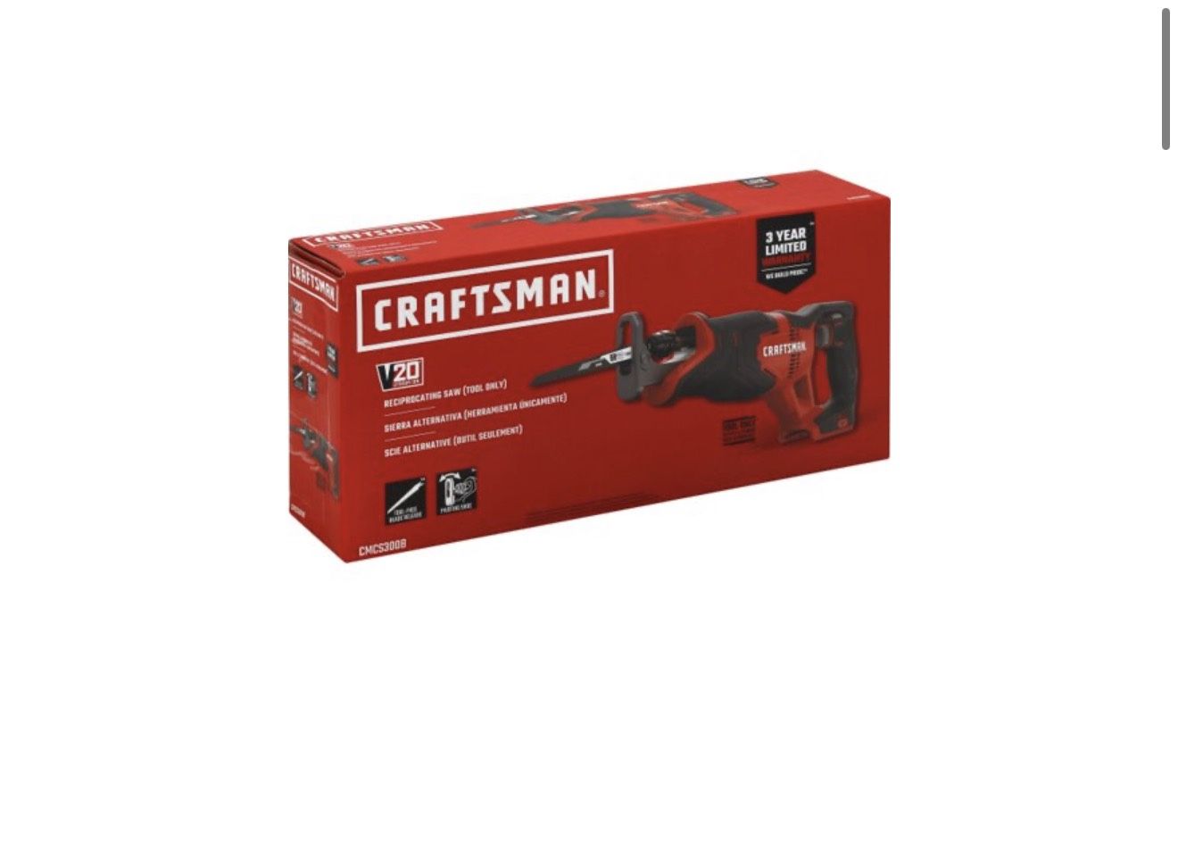 Craftsman V20 Cordless Brushed Reciprocating Saw Tool Only