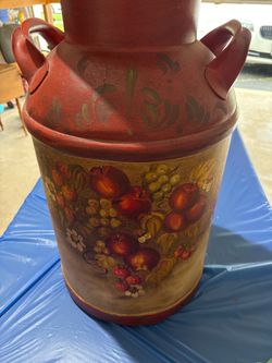 Vintage 10 Gallon Dairy Metal Milk Can Hand-Painted Fruit Flowers Tole Art