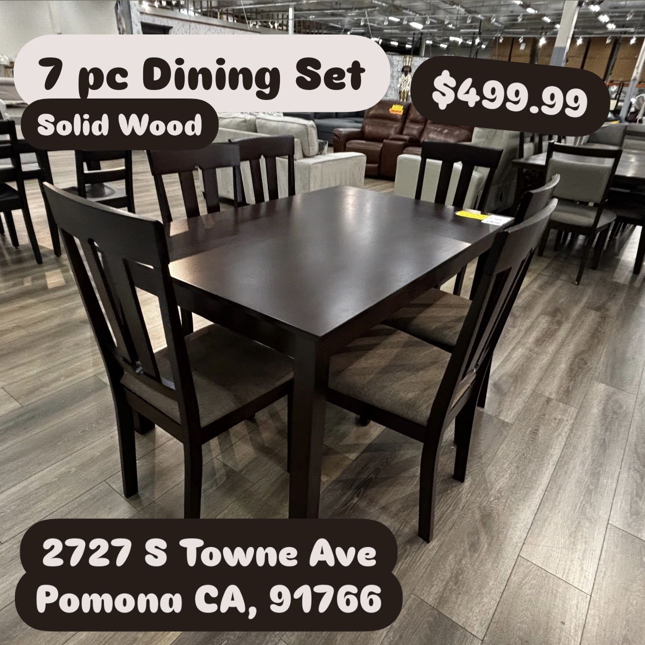 Solid Wood 7 Pc Dining Set