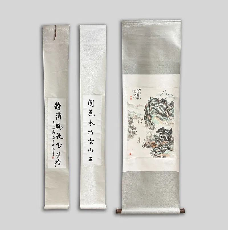 3  Vintage  Chinese Watercolor Scroll Paintings