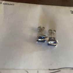 Lab created Blue Sapphire Square Earrings