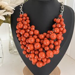 Spectacular Orange Beaded Bib Necklace 