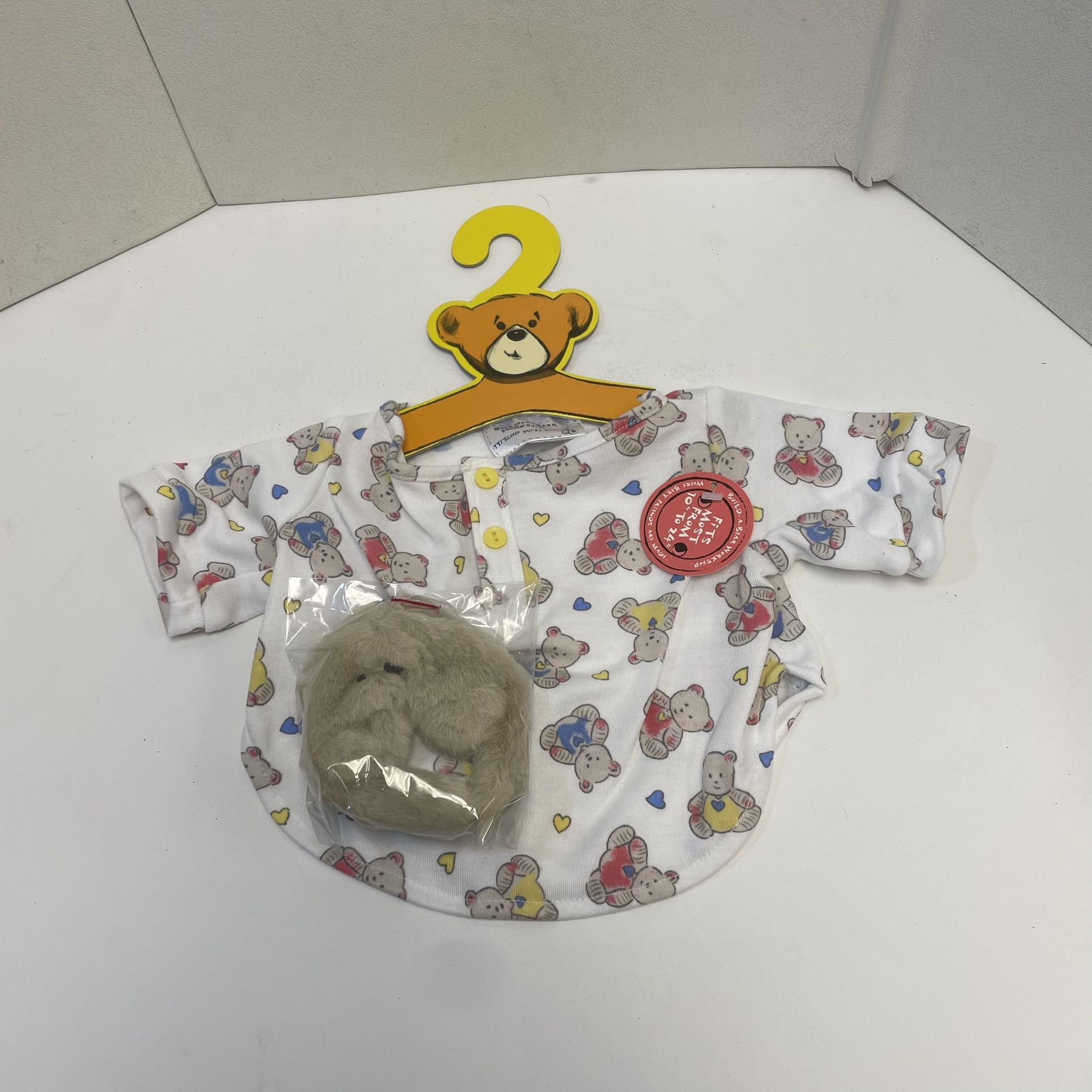 Build A Bear Vintage Nightgown Pajamas PJs Brown Tan Slippers Plush House Shoes