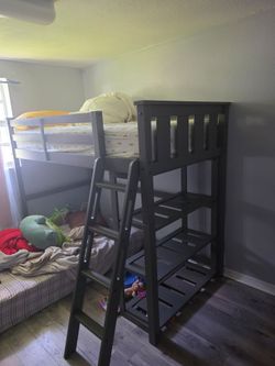 Gray Wood loft bed with Ladder