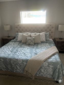 Upholstered King Bed Frame & Mattress
