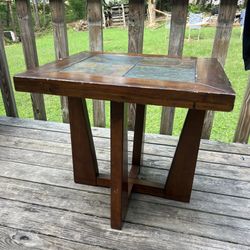 End Table With Slate Tiles - Solid Wood