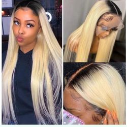 “Blonde (Human Hair)Lace Front Wig” 28 Inches 