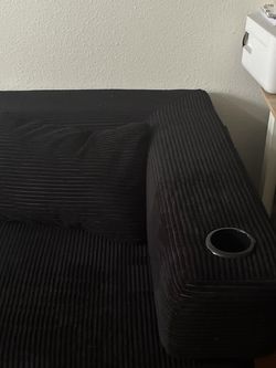Black Corduroy Sofa with Cup Holder