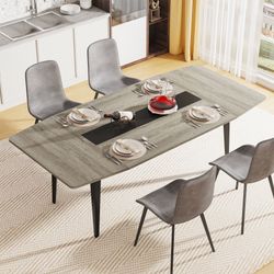 Roesler Farmhouse Gray Engineered Wood 70.8 in. 4 Legs Dining Table Seats 6