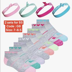 PUMA Girls' Girls' 8 Pack Low Cut Socks + 4 Pack Hair Ties size 5-6.5 & 7-8.5 only