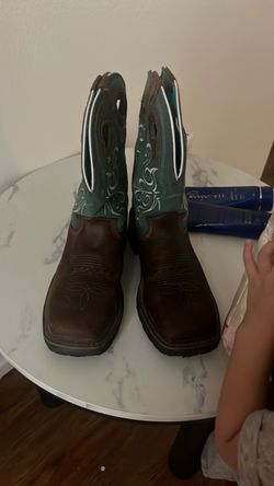 Brown and Teal Leather Cowboy Boots